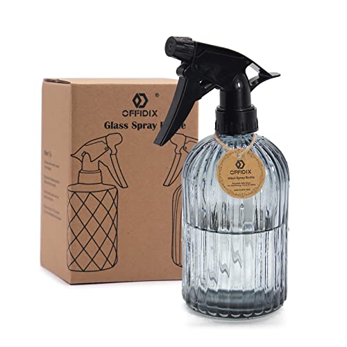 OFFIDIX Glass Spray Bottle, Garden Plants Indoor Plant Mister with Adjustable Nozzle, 0.4L/13.5oz Pressure Watering Can Handheld Spray Bottle for Outdoor Indoor Plants and Cleaning Work (Gray) - color: A-Gray