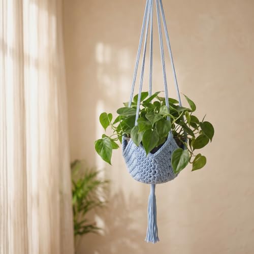 Shappy 1 Pack Boho Macrame Plant Hanger for Indoor - color: Light Blue, size: Style A