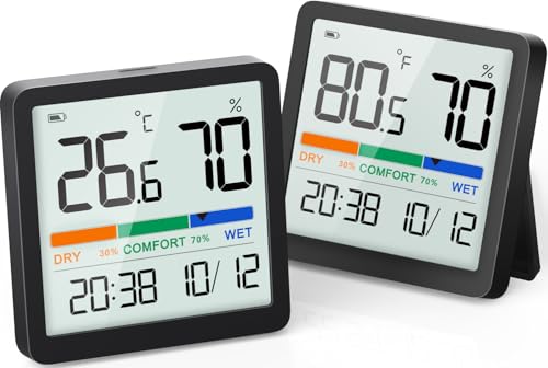 Digital Hygrometer Indoor Thermometer, Humidity Monitor with Calibration - color: Black, size: 2 Pack