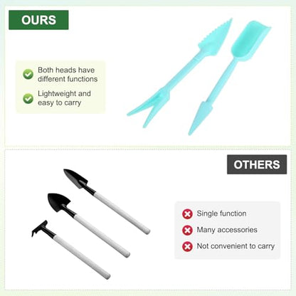 M METERXITY 6-Set Mini Gardening Tools, Plastic 2-in-1 Portable Garden Shovel Hand Tools Set Digging Scoops Kits for Plant/Seedlings/Transplanting/Succulent/Bonsai [Blue] - color: Blue