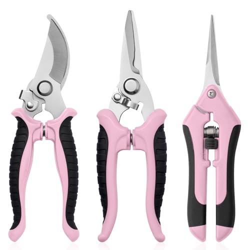 3 Pack Garden Pruning Shears, Stainless Steel Shears, Gardening Shears Scissors Pruning Shears for Gardening Tools (3PCS Pink and Black) - color: 3pcs Pink and Black