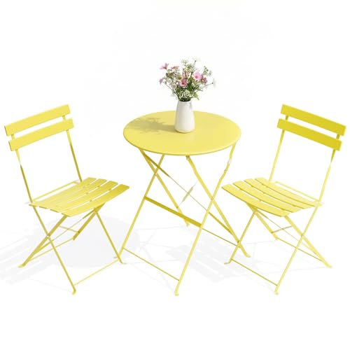 LIFERUN 3-Piece Folding Bistro Set Outdoor, Patio Table and Chairs Set of 2 | Powder Coated Weatherproof Patio Furniture Set, for Cafe, Patio, Garden, Balcony, Space Saving, Yellow - color: Yellow