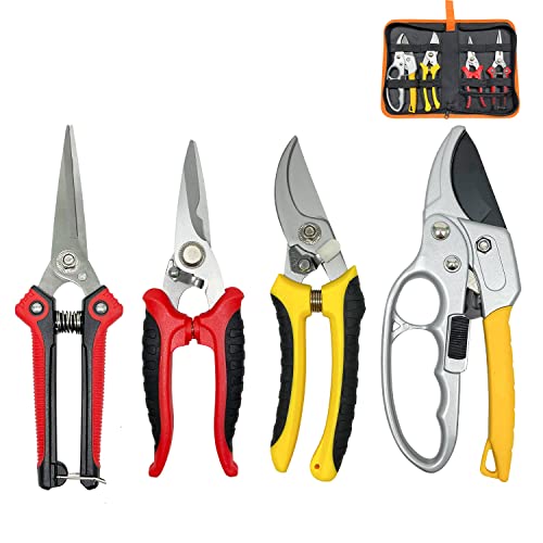 Sutekus 4 Pack Garden Pruning Set Shears Hand Pruners Bypass Pruning Shears Clippers Garden Trimmer Scissors Kit With Case