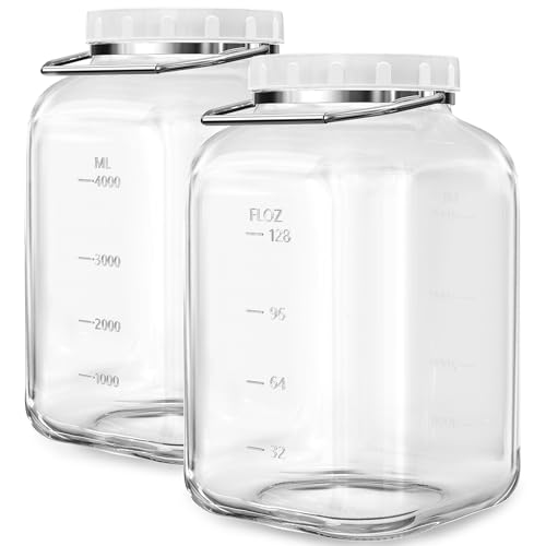 1.5 Gallon/5700 ML Glass Jar with Lid, Wide Mouth, Large Mason Jar, 2 Pack | BPA-Free, Food Grade, Clear Glass Storage Containers with 4.3" Wide Mouth, Airtight Screw Lid, Metal Handle and Scale Mark