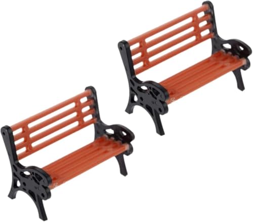 Miniature Park Bench Set 2-Pack - 1:16 Scale Brown Garden Seats with Realistic Detailing, Tiny Park Benches for Dollhouse and Fairy Garden Accessories, Train Platform and Miniature Landscape Décor