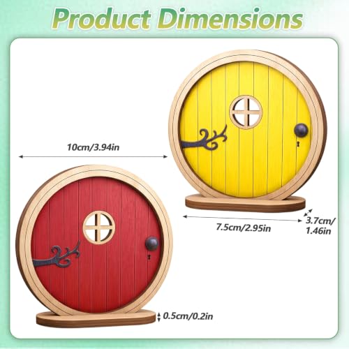 2 Pcs Fairy Doors for Trees Outdoor, Yellow & Red Boxwood Fairy Garden Door for Tree Trunk, Mini Gardens Sculpture Lawn Ornament, Gardens Miniatures (3.94 x 3.82 x 0.20 in)