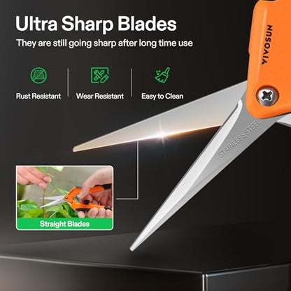 VIVOSUN 6.5 Inch Gardening Scissors Hand Pruner Pruning Shear with Straight Stainless Steel Blades Orange 1-Pack | Straight Precision Stainless Steel Blades, Comfort Ergonomic Grips, Ideal Snip for Deadheading, Trimming & Shaping Plants - style: Orange St