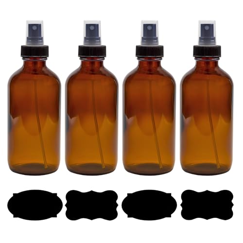 Cornucopia Brands 8-Ounce Amber Glass Fine Mist Spray Bottles (Pack of 4) Boston Round w/Atomizer Spritzers for Aromatherapy Perfume, Cologne, DIY & More - color: Amber Brown