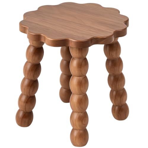 Novabright 11 Inch Scalloped Wooden Stool, Small Foot Stool, Rubberwood Plant Stand Display Riser with Non-slip Pads for Flower Pots, Bonsai, Bathroom, Bedroom and Living Room