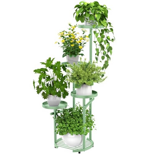 TOSKING Tall 5-Tier Round Corner Plant Stand Indoor, Anti-Tip, Sage Green | 42" Height, Space-Saving Design, Heavy-Duty Metal Construction, Vertical Multi-Plant Display, Outdoor Ready, Adjustable Feet - color: Sage Green, size: 5tier Rd