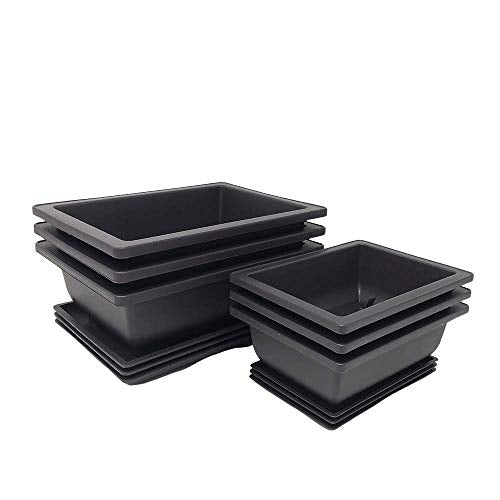 Tinyroots Bonsai Training Pots with Humidity Trays - Built in Mesh, 6" and 8" Large Planter Combo Pack + Made from Durable Shatter Proof Poly-Resin (Set of 6 Pot Set)…