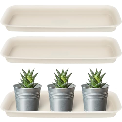 Healeved 3Pcs 13inch Rectangular Flowerpot Trays Plastic Plant Saucer White Elegant Square Plant Water Plate for Indoor Outdoor Potted Bonsai Water Trays - size: 34.00X14.00X3.00CM