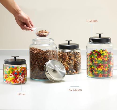 KooK Glass Kitchen Canister Set, Food & Storage Containers for Pantry, Bathroom Apothecary Jars, Tinplate tight Lids, Counter Organizers, 50 oz, Black, Set of 2 - color: Small, Black Lid