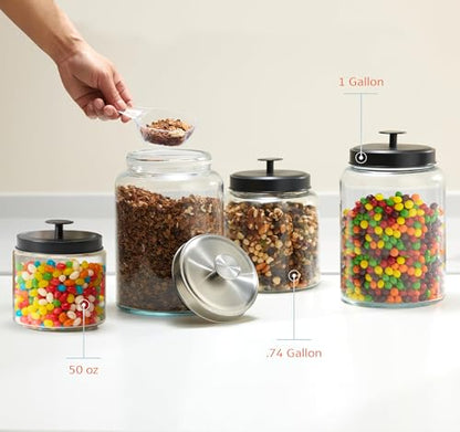 KooK Glass Kitchen Canister Set, Food & Storage Containers for Pantry, Bathroom Apothecary Jars, Tinplate tight Lids, Counter Organizers, 50 oz, Black, Set of 2 - color: Small, Black Lid