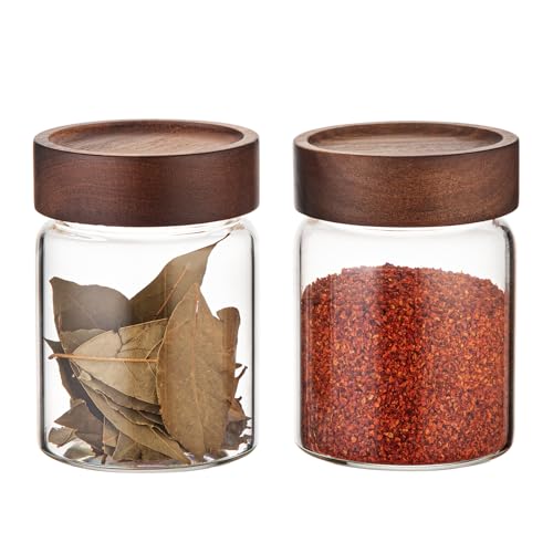 10 oz Small Glass Jars with Top Screw Lid Round Herb Coffee Bean Ground Storage Canister Clear Glass Food Container for Pantry Sugar Tea Coffee Bean Spice Nuts Cookies Bath Salts (2×300ml(10oz)) - color: 2×300ml(10oz)