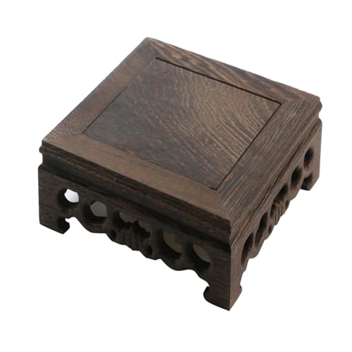 Wooden Display Stand Base 5.43" x 5.43" Square Wood Carved Pedestal | Oriental Style Home Decoration for Vase, Flower Pots, Teapot, Table Lamp, Fishbowl - style: Square
