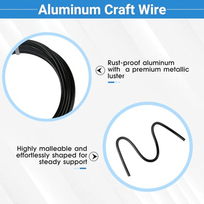 2 Rolls Aluminum Craft Wire, 9 Gauge (3mm) Flexible Metal Wire for Jewelry Making, 32.8 Ft (16.4 Ft/Roll) Bendable Armature Wire for Bonsai, Sculpting and DIY Crafts [Black] - size: 9Gauge 16.4Ft Each, style: Black