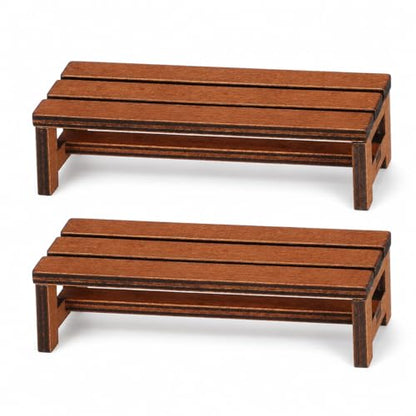 DECHOUS 2Pcs Miniature Wooden Benches for Dollhouse Decoration | Mini Park Bench Furniture for Fairy Garden, Museum Models, Diorama, Miniature Landscape Accessories