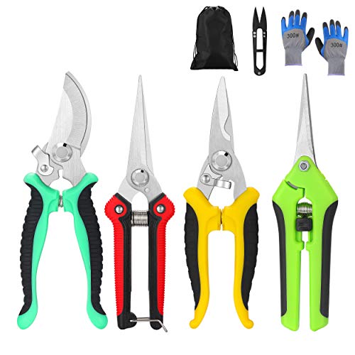 5‑Piece Garden Pruning Shears Set with Gloves & Storage Bag – Stainless Steel Trimming Scissors for Flowers, Herbs & Small Branches – Ergonomic Gardening Tools Kit (Multi-color) - style: Multi-color