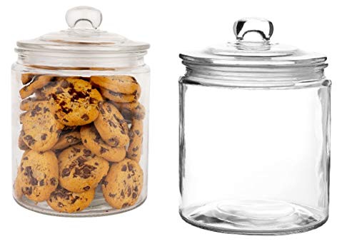 Marbelous Set of 2 Glass Jar with Lid (2 Liter) | Airtight Glass Storage Cookie Jar for Flour, Pasta, Candy, Dog Treats, Snacks & More | Glass Organization Canisters for Kitchen & Pantry | 68 Ounces