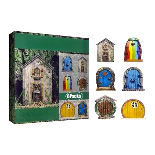 Enchanted Fairy Door for Tree Trunks - Weather-Resistant Miniature Garden Decor, 6-Piece Whimsical Outdoor Accessory Kit for Fantasy Enthusiasts(Fairy Tale Style-2)