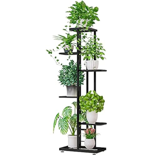 MTB Garden 6 Tier Charcoal Grey Metal Plant Stand Indoor Outdoor Flower Pot Display Planter Shelf - color: Dark Grey, size: 6 Tier