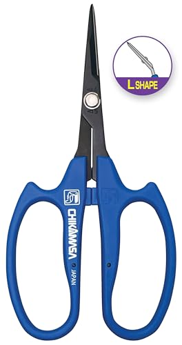 CHIKAMASA B-600SLUFB, The Precise Specialty Trimming Scissors, S/S L-Shape Blade, Fluorine Coating, for trimming plants and grapes, excellent for narrow stem-thinning inside closed and tangled spaces.