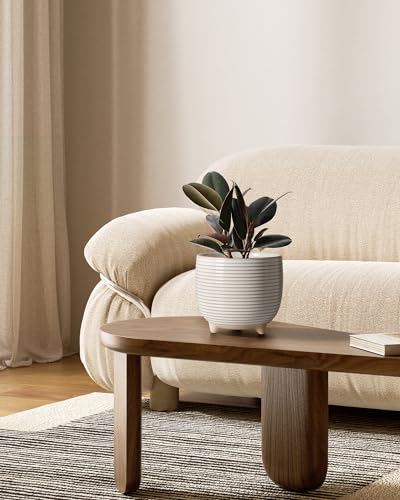 LE TAUCI Ceramic Plant Pots, 5.1 + 6.4 Inch Footed Pots for Plants, Modern Flower Pots for Home and Office, Indoor Planters with Drainage, Reactive Glaze White - color: Reactive Glaze White