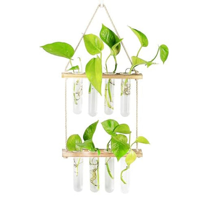 Planter Terrarium,Test Tube Vase Glass Planter Plant Propagation Station Plant Hangers of Rope with Stand for Hydroponic Plant Cutting(-2-Tier)