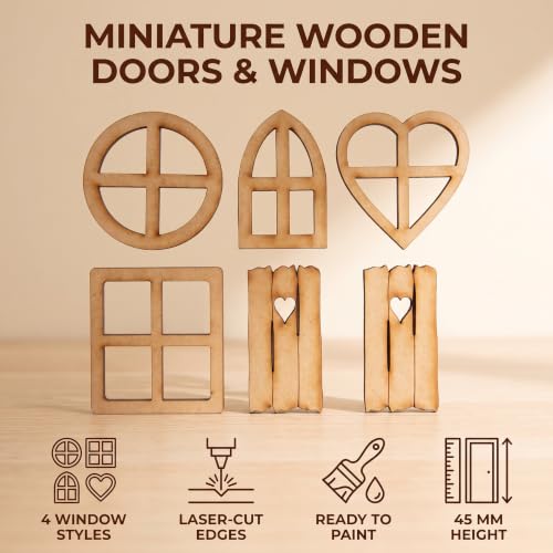 12Pcs Brown Wooden Fairy Garden Door,Blank Doors Fairy House Door and Windows Ornaments Tree Statues for Tree Trunk Yard Decoration Miniature Garden Buildings and Structures