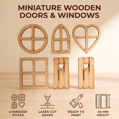 12Pcs Brown Wooden Fairy Garden Door,Blank Doors Fairy House Door and Windows Ornaments Tree Statues for Tree Trunk Yard Decoration Miniature Garden Buildings and Structures