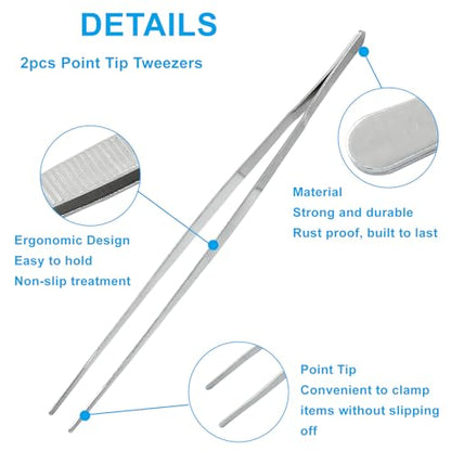 12 Inch Kitchen Tweezers Tongs, 2Pcs - size: 12" Point Tip