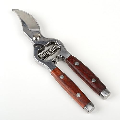 ATE Pro. Tools USA - Bypass Garden Pruning Shears - Heavy Duty, Professional Garden Shears, Wooden Handle, Stanless Steel, Garden Clippers, Rose Trimmers, Heat Treated, Mirror Polish, 8" Hand Pruners
