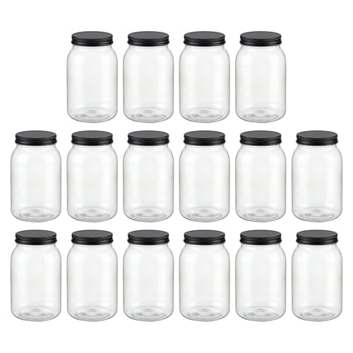 novelinks 32 oz Plastic Mason Jars and Clear Plastic Jars with Lids 32 oz - color: Black 16Pack