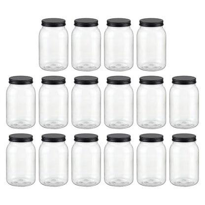 novelinks 32 oz Plastic Mason Jars and Clear Plastic Jars with Lids 32 oz - color: Black 16Pack