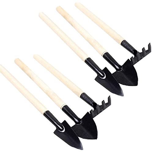 6 Pcs Garden Tools Mini Gardening Kit Plant Potted Flower Gadget Wooden Handles for Transplanting Seedlings, Cultivating and Weeding Flowers and Vegetable Seedlings