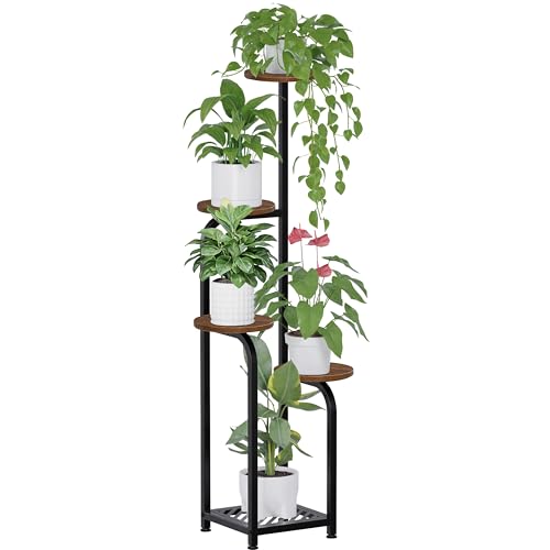 TOSKING Tall 5-Tier Corner Plant Stand Indoor, Anti-Tip,Brown & Black,47in | Plywood trays,wide base and heavy-duty shelves hold multiple pots,child & pet friendly for living room, balcony, patio - color: Wood + Black, size: 5tier Sq