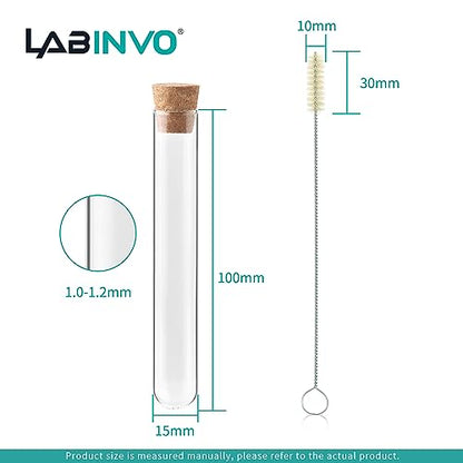 10ml Glass Test Tubes with Cork Stoppers and Brush, Round Bottom, Thickness 1.0-1.2, 15x100mm, Pack of 50, for Plants, Bath Salts, Party Decoration, Scientific Experiments, IN-TTS02 - style: 50 PCS of 10ml,with brush& crock