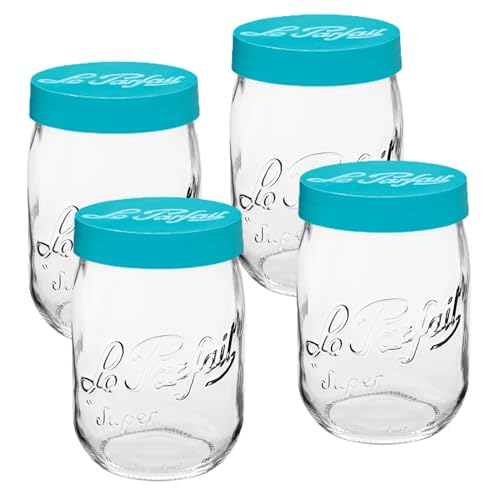 Le Parfait Screw Top Jar 1L (32oz) Wide Mouth Glass Jar, Teal, 4 Pack - color: 1L-Teal (Set/4)