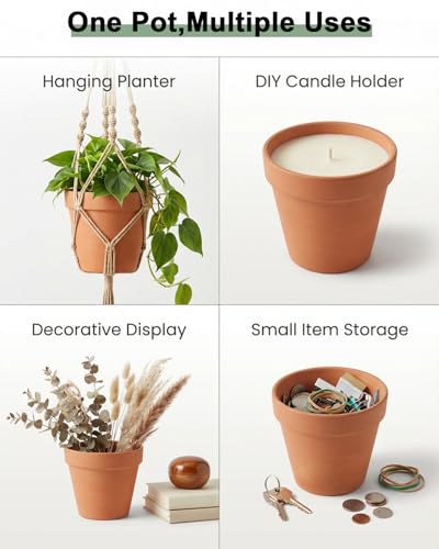 Riseuvo 4 Inch Terracotta Pots with Saucer – 6 Pack Small Clay Flower Pots with Drainage Hole for Succulents, Herbs, Indoor & Outdoor Plants, Wedding Favors - size: 4 inch