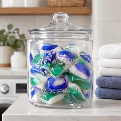 1 Gallon Mason Glass Jar with Lid – Wide Mouth Glass Storage Jar with Airtight Lid, Kitchen Pantry Container with Measurement Markings for Cookies, Candy, Flour Jar, Sugar & Dog Treats - size: Pack of 1
