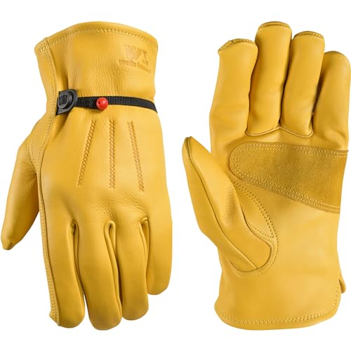 Wells Lamont Work Gloves Men and Women, Cowhide Leather Work Gloves, Adjustable Wrist - color: Saddletan, size: Medium
