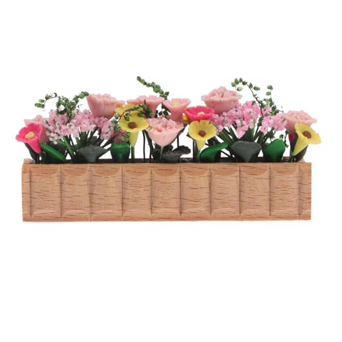 Angoily Miniature Long Wooden Flower Pot Model Realistic Dollhouse Plant Accessory 1 12 Scale for Dollhouse Garden Balcony Decor