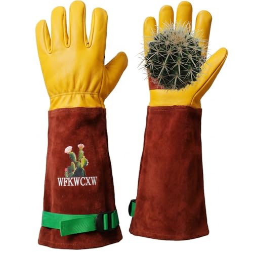 Cow Leather Adjustable Thorn Proof Gardening Gloves - color: Brown-cactus, size: X-Large