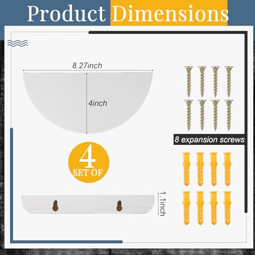 4 Pcs Half Round Small Floating Wall Shelves, White - color: White