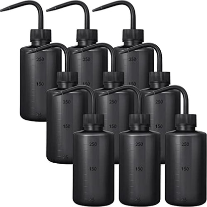 Nuogo 9 Pcs 250 ml Tattoo Wash Bottle Water Squirt Bottle Lab Squeeze Bottles Lash Water with Narrow Mouth Scale Labels Safety Rinse for Eyelash Extensions, Succulent Watering(Black) - color: Black