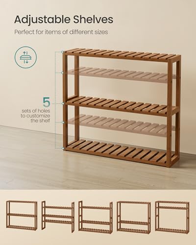 SONGMICS Bamboo Bathroom Shelf, 3-Tier Adjustable Plants Rack | Wall-Mounted or Stand, Living Room, Balcony, Kitchen, 5.9 x 23.6 x 21.3 Inches, Yellow Brown, BAMBOU Collection UBCB013K01 - color: Coffee Brown, size: 3 Tiers (5.9"D x 23.6"W)