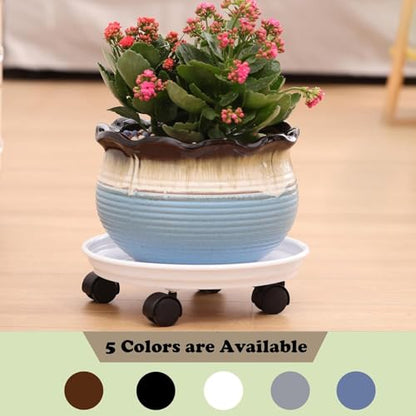 Planterhoma 4 Packs Heavy-Duty Plastic Plant Caddy with Wheels - 11.8" Rolling Plant Stand - Strong Load Bearing - 360 Rotated Wheels - Indoor/Outdoor Use - color: White