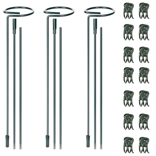 Mwellewm 3 Sets Plant Stakes 12/25/36 Inch Adjustable Plant Support Stakes Tall for Indoor Outdoor Plant Holder Stick Steel Garden Stem Pole Amaryllis Stakes with 15 Clip for Tomato Orchid Lily Flower - size: 3 pcs set
