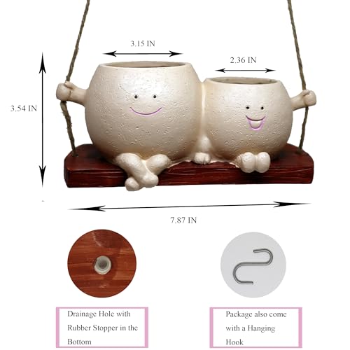 Dolkgy Hanging Planter Swinging Face Planters, Unique Head Flower Pots for Indoor Outdoor Plants, Cute Face Vase Funny Fence Wall Planter Succulent Pots - color: Khaki